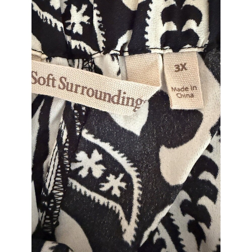 Soft Surroundings Wide Leg Pants Plus 3X Black Tan Paisley Pull On Comfort - Picture 8 of 11